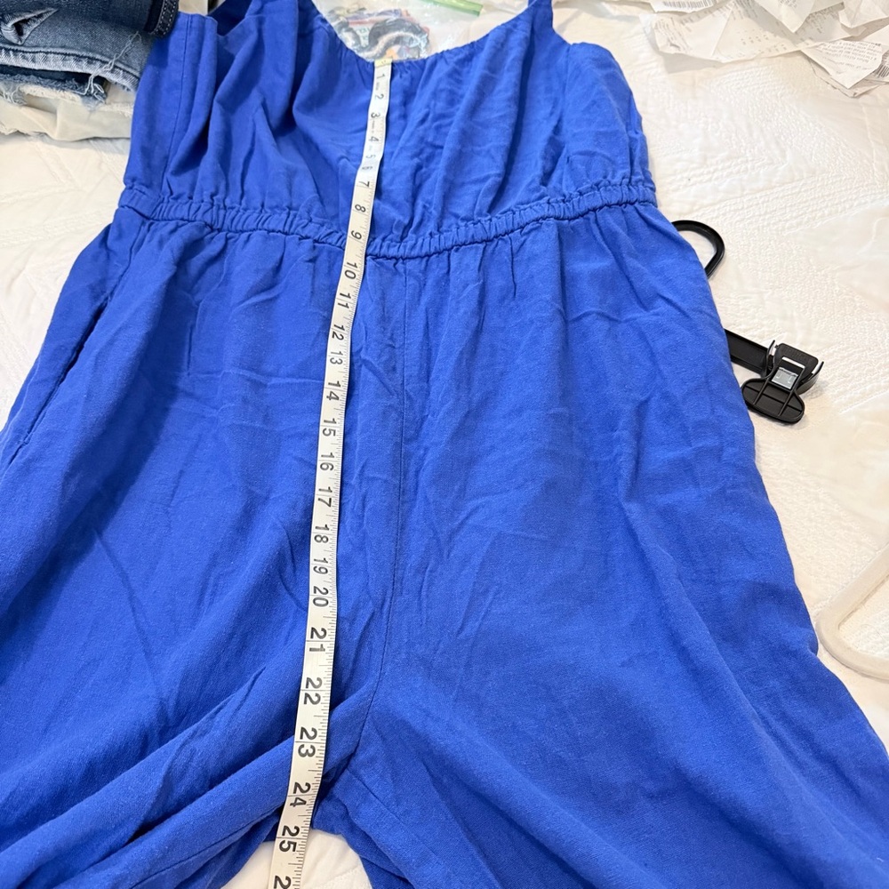 Haute Hippie blue linen wide leg jumpsuit sz L - Picture 8 of 11